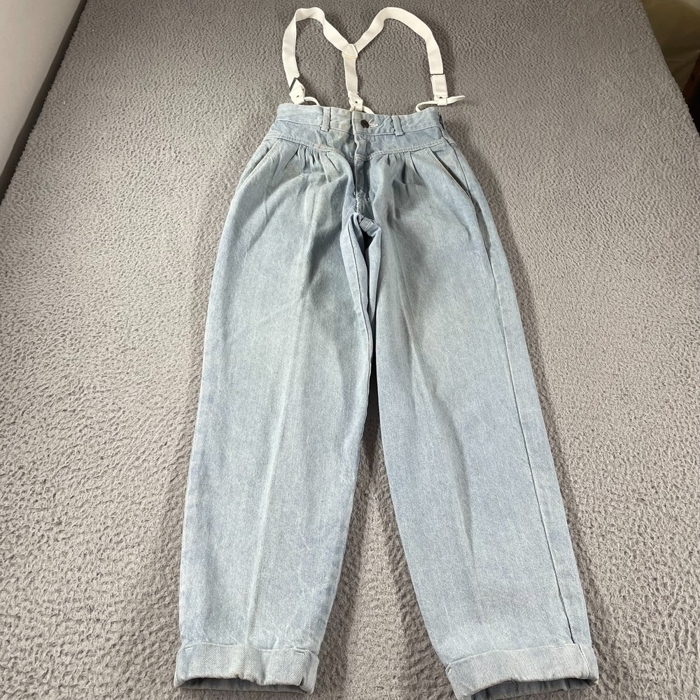 Vintage 70s Womens Pleated Jeans Suspender High Waist Fits 26x28 USA RARE *Read - Picture 1 of 15